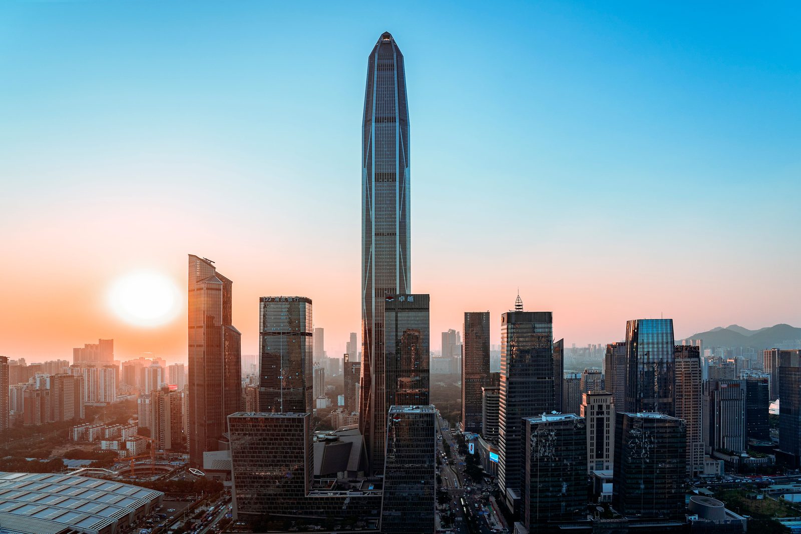 Futian skyline at sunset
